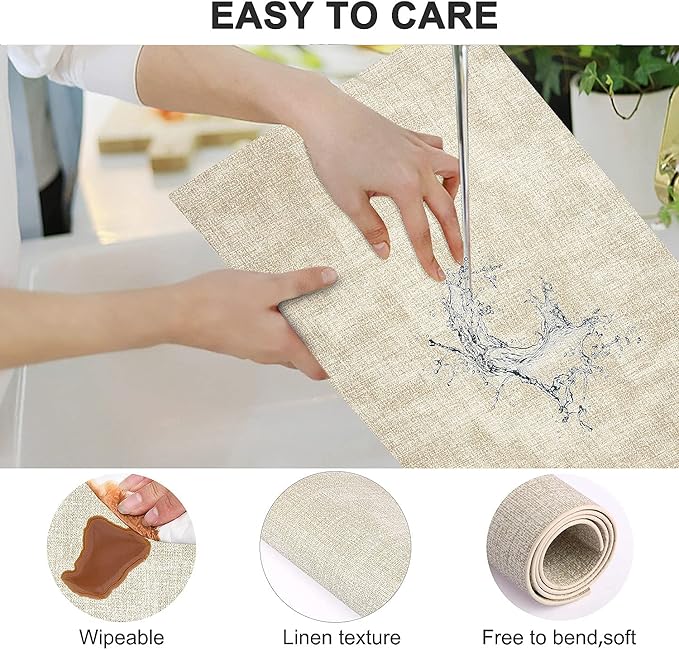 Leather Heat Resistant Placemats Set of 6 Waterproof Wipeable Washable PU Table Mats,Easy to Clean Anti-Slip Place Mats (Beige, 6)
