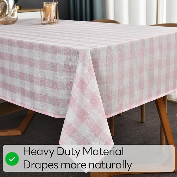 Gingham Table Cloth for Square Tables Pink Checkered Plaid Tablecloth Heavy Duty Cotton Blend Washable & Wrinkle Table Cover for Outdoor Kitchen Dining Picnic Camping (52x52 Inch)