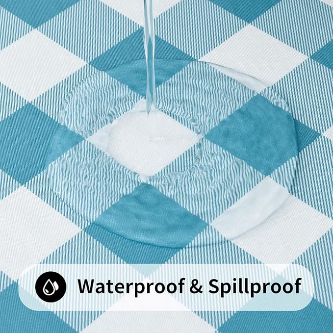 Smiry Rectangle Picnic Table Cloth, Elastic Waterproof Fitted Vinyl Tablecloths, Flannel Backed Buffalo Plaid Table Covers for Dining, Camping, Outdoor (White and Aqua, 36" x 72")