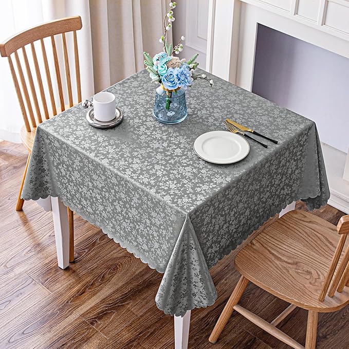 Smiry Square Table Cloth, Waterproof Heavy Duty Vinyl Tablecloths, Wipeable Washable Table Cover for Kitchen and Dining Room (Grey, 70" X 70")