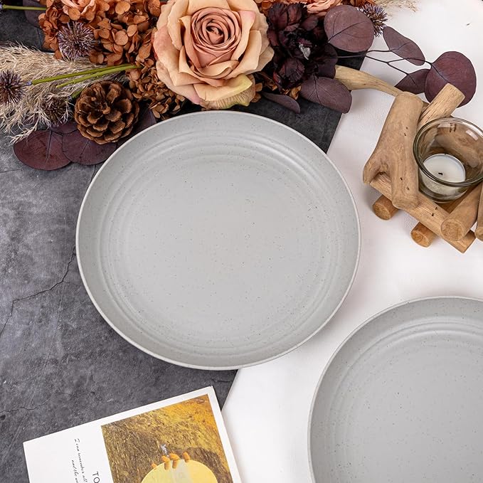 LIYH 20 Pcs Light Grey Wheat Straw Plastic Plates - 9 Inch Unbreakable Dinner Plates Reusable, Dishwasher & Microwave Safe, Lightweight Camping Outside Plate for Kitchen