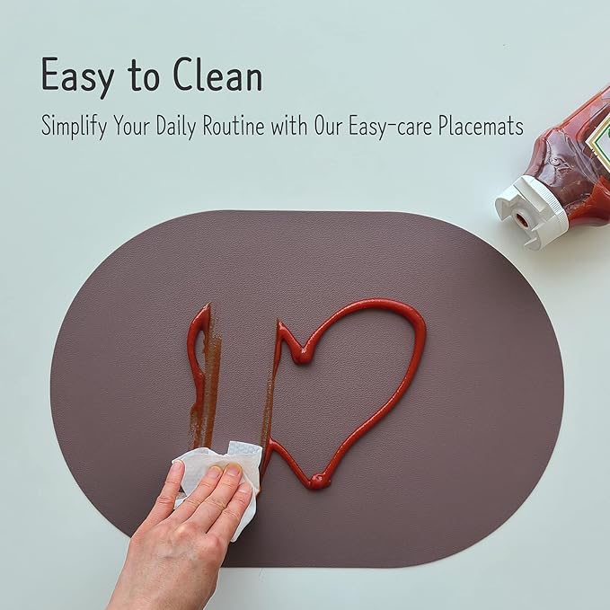 Silicone Placemats Set of 4 - Heat Resistant Washable and Wipeable Non Slip Place Mats, Waterproof Modern Dining Table Mats, Oval 16.9"x11.8"(Royal Plum)