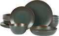Bloomhouse - Two Time Oprah's Favorite Things Winner - Palermo Sun Double Bowl Stoneware Reactive Glaze Plates and Bowls Dinnerware Set - Agave Blue, Service for Four (16pcs)