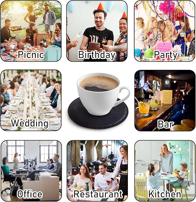 Custom Leather Coasters Set of 6 with Holder, Personalized Coasters with Logo Photo Text,Customized Coaster for Coffee Table Bar Wine Cup Kitchen Desktop Decor (Style 1)