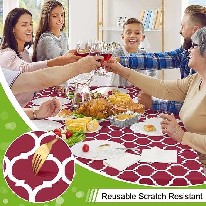 Smiry Rectangle Table Cloth, Waterproof Vinyl Tablecloth with Flannel Backing for Rectangle Tables, Wipeable Spillproof Plastic Tablecloths for Dining, Camping, Indoor and Outdoor (60"x102", Burgundy)