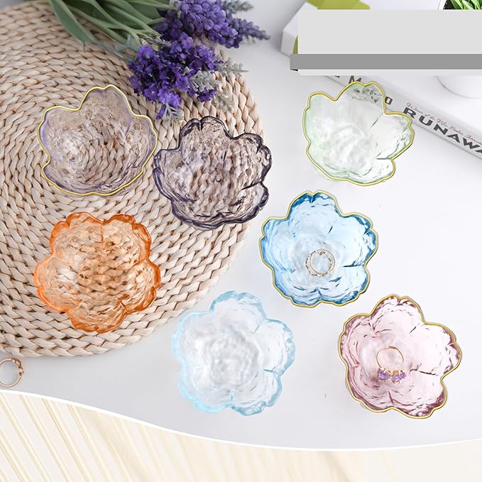 Purple Glass Jewelry Trinket Dish, Cherry Blossom Decor Ring Holder Tray, Small Trinket Bowl Gifts for Women