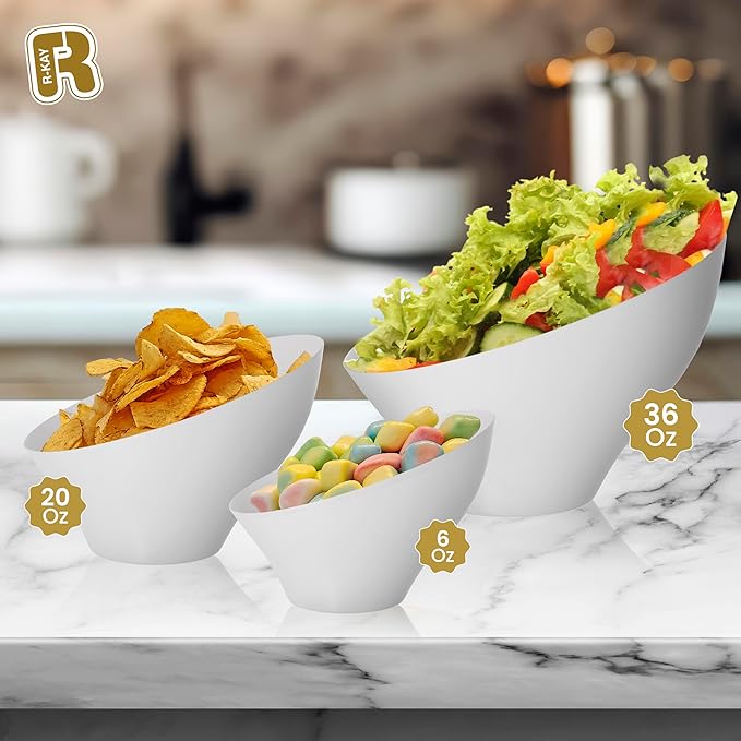 R-kay 6 Pack Large Plastic Bowls - Premium White bowls - Plastic Serving Bowls Heavy Duty For Weddings Catering, Parties, And All Occasions 36 Oz (White, Large)