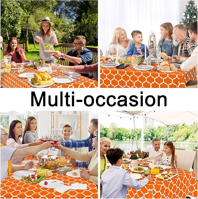 Smiry Rectangle Table Cloth, Waterproof Vinyl Tablecloth with Flannel Backing for Rectangle Tables, Wipeable Spillproof Plastic Tablecloths for Dining, Indoor and Outdoor (52"x70", Bright Orange)