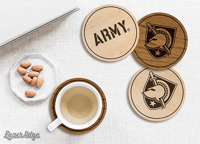 LazerEdge Army West Point Black Knights Wooden Coaster Set - Maple Wood - Officially Licensed Product - 4-Pack
