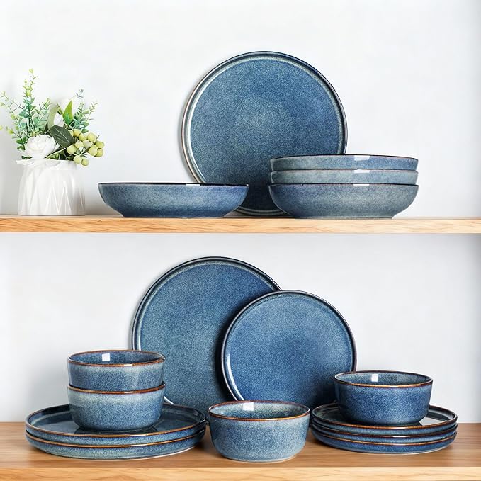 AmorArc Ceramic Dinnerware Sets for 4,Round Reactive Glaze Stoneware Plates and Bowls Set,Highly Scrath Resistant Dishware | Dishwasher & Microwave Safe Dishes Set,Service for 4 (12pc)