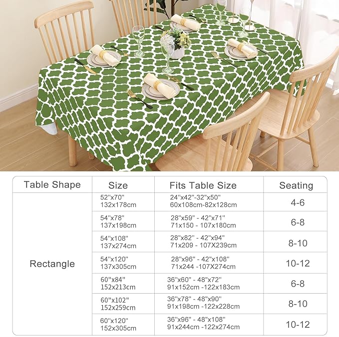 Smiry Rectangle Table Cloth, Waterproof Vinyl Tablecloth with Flannel Backing for Rectangle Tables, Wipeable Spillproof Plastic Tablecloths for Dining, Camping, Indoor and Outdoor (52"x70", Green)
