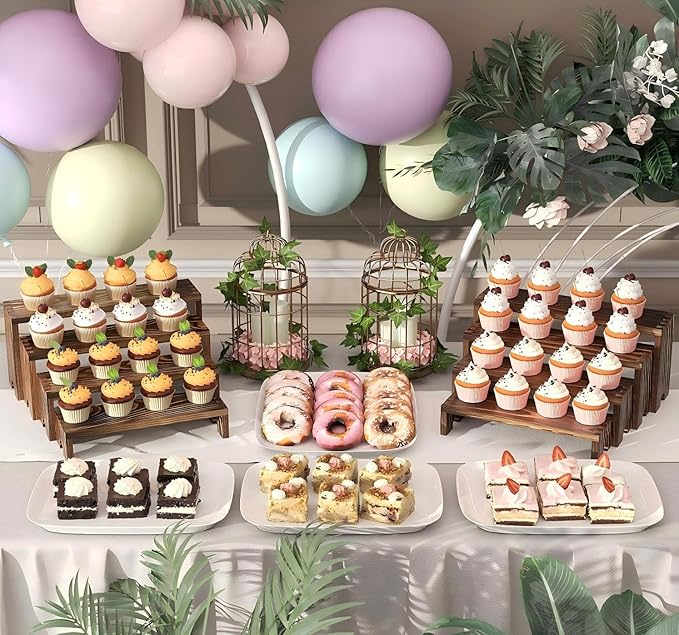 2 Set Wooden Tiered Risers Display Stands for Vendor Events,Stackable Wooden Cupcake Display Stand,Farmhouse Decor Wood Dessert Table Display Set,Vendor Booth Display Items,Food Display Risers for Party（12-11.2-10.4-9.6IN）