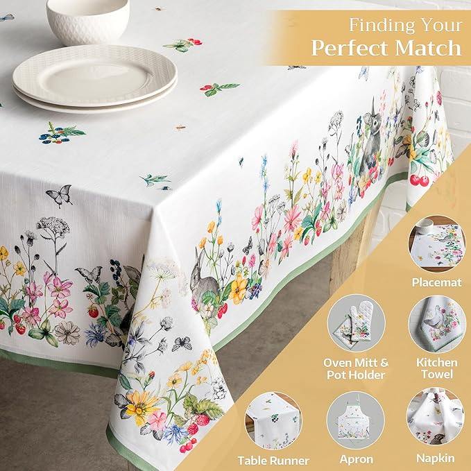 Maison d' Hermine Table Cloth Rectangle Table 100% Cotton 70 x 90 Inches Tablecloth Reusable Decorative for Dining Room Farmhouse Home Valentines Day Decorations Spring Summer - Printemps