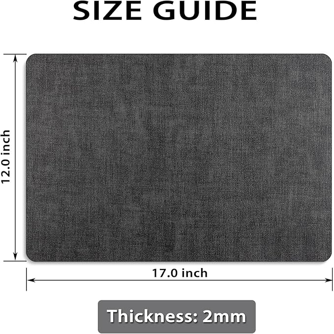 Placemats Set of 6 Washable, Heat Resistant Table Placemats Wipeable Faux Leather Place Mats Non Slip, Waterproof Square Table Mats for Indoor Outdoor, Charcoal Gray