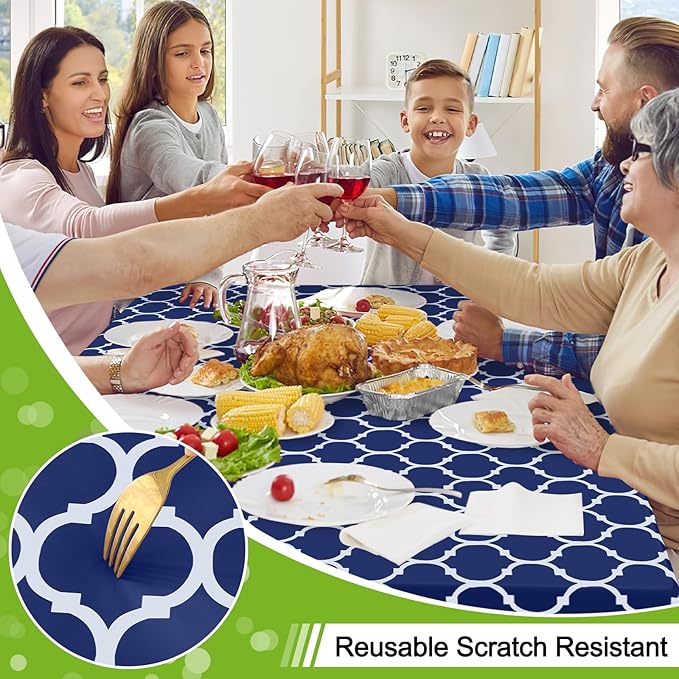 Smiry Rectangle Table Cloth, Waterproof Vinyl Tablecloth with Flannel Backing for Rectangle Tables, Wipeable Spillproof Plastic Tablecloths for Dining, Camping, Indoor and Outdoor (52"x70", Navy)