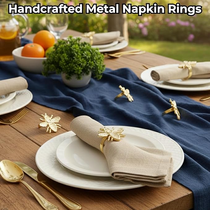 ALPHA Living HOME Decorative Bee Napkin Rings - 12 Pcs Premium Metal Napkin Rings Table Decor Napkin Ring, Dining Cloth Napkin Holder for Wedding, Party, Christmas, Everyday Dining (Gold)