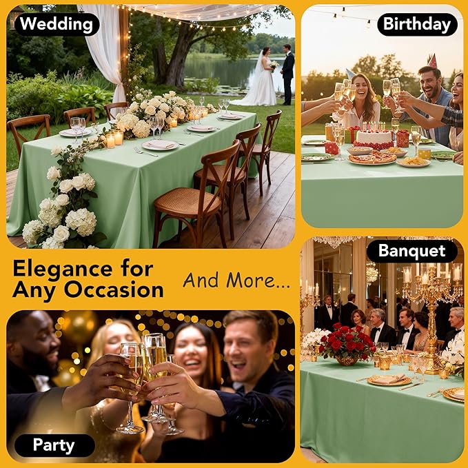 6-Pack Sage Green Tablecloths for Square Tables, 54 x 54 Inches, Stain-Resistant Polyester Fabric for 2 Foot Tables - Washable Table Covers for Weddings, Banquets, Birthday Parties, Events