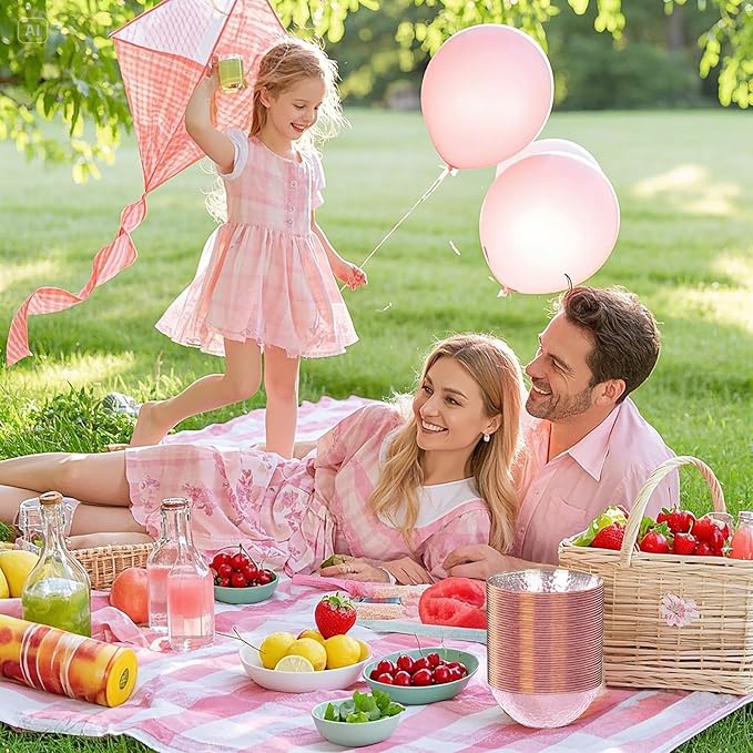 I00000 20 Pack 12 Ounce Pink Plastic Bowls Hammered Gold Rimmed Crystal Like, Heavy duty Disposable Bowl Set,Elegant Soup/Salad/Dessert/Ice Cream Small Bowls For Valentine's Day Party, Weddings