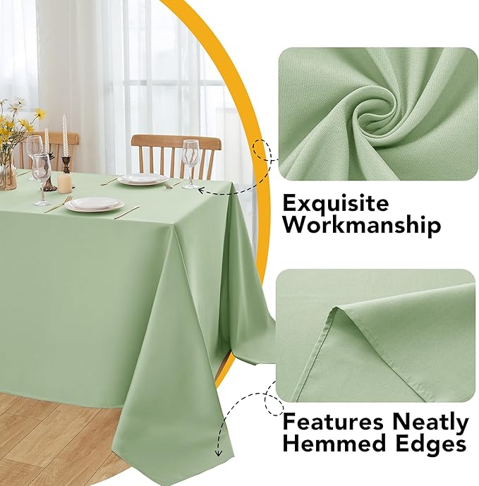 6-Pack Sage Green Tablecloths for Square Tables, 54 x 54 Inches, Stain-Resistant Polyester Fabric for 2 Foot Tables - Washable Table Covers for Weddings, Banquets, Birthday Parties, Events