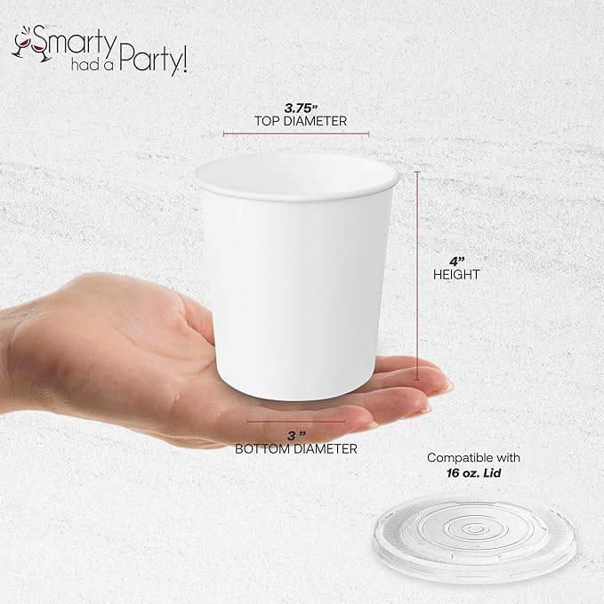 Smarty Had A Party 250 Count 16 oz Paper Bowls – Disposable Soup Bowls 16 oz for Hot Food, Ice Cream, Pho, Chili, or Ramen – Leakproof & Heavy Duty Paper Soup Containers | White Chili Cups Disposable