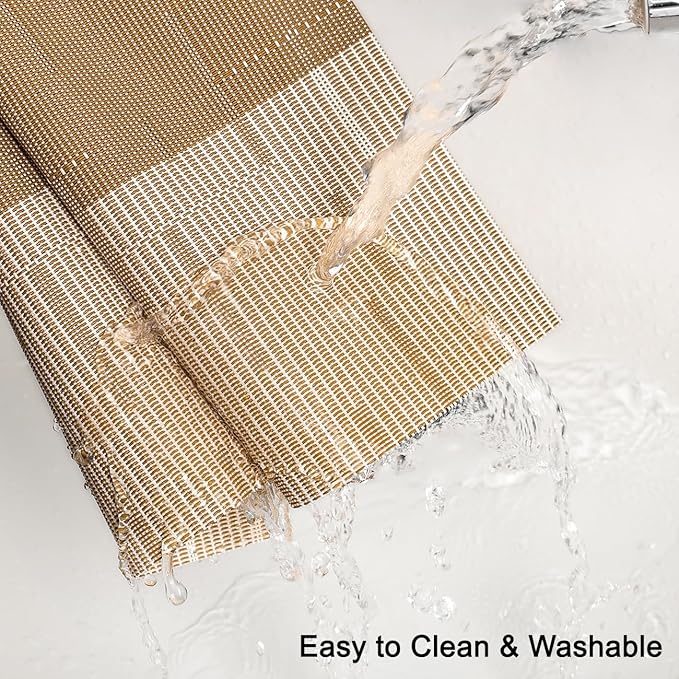 Placemats Set of 6, Vinyl Woven Place Mats Indoor Set of 6 Washable Wipeable PVC Table Mats Heat-Resistant Non Slip Placemat for Kitchen Dining Outdoor Table (Beige Light Brown, Set of 6)