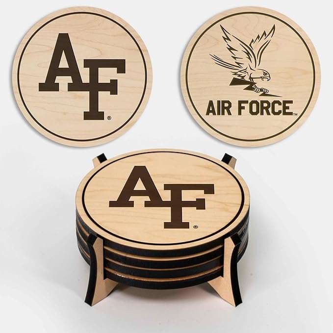 LazerEdge Air Force Academy Falcons Wooden Coaster Set - Maple Wood - Officially Licensed Product - 4-Pack