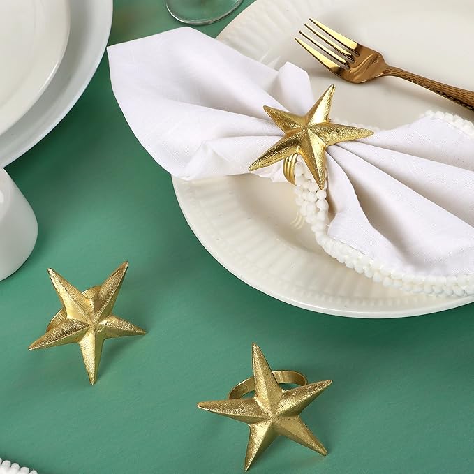 ALPHA Living HOME Napkin Rings Set of 12, Star Shaped Napkin Holder, Metal Serviette Rings, Gold Napkin Rings, Farmhouse Table Accessories for Dining Table, Weddings, Parties & Home Décor, Durable