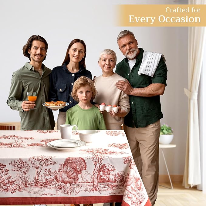 Maison d' Hermine Table Cloth Rectangle Table 100% Cotton 70 x 120 Inches Fall Tablecloth Reusable Everyday Use for Thanksgiving Christmas Decorations Dining Farmhouse Party (Holy Jouy - Red)