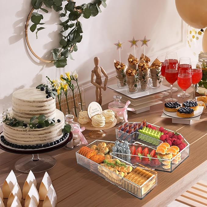 13.8" Acrylic Number Charcuterie Tray, Fillable Number Charcuterie Box for Food, Reusable Serving Cake Candy Dish Display Tray for Birthday Anniversary Party Decoration (Square Number 2)