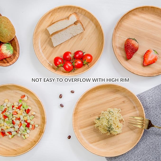 Bamboo Plates 7.5Inch Round Bamboo Plates Reusable Dinner Plates Tableware Set of 3 Wooden Plate Lightweight Dishes Snack, Dessert, Unbreakable Classic Plate