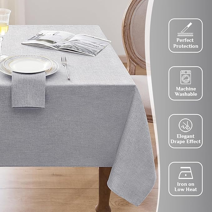 Softalker Large Outdoor Tablecloth Rectangular 104 x 60 Inch Gray Linen Textured Table cloth Stain and Wrinkle Resistant Table Cover for Spring,Easter,Summer,Party,Garden,Coffee Vintage Decor Tabletop