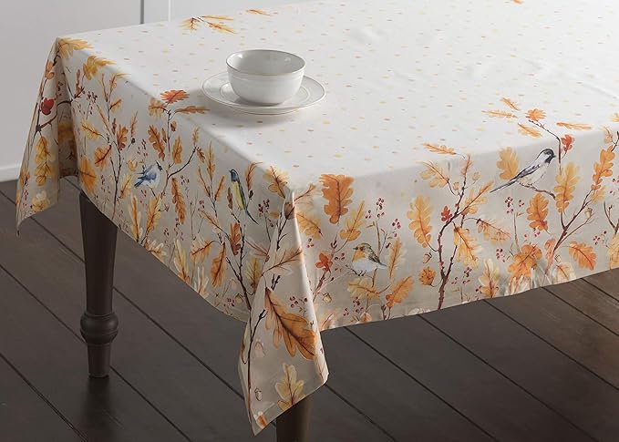 Maison d' Hermine Table Cloth Rectangle Table 100% Cotton 60 x 90 Inches Fall Tablecloth Reusable Everyday Use for Thanksgiving Christmas Decorations Dining Farmhouse Party (Oak Leaves)