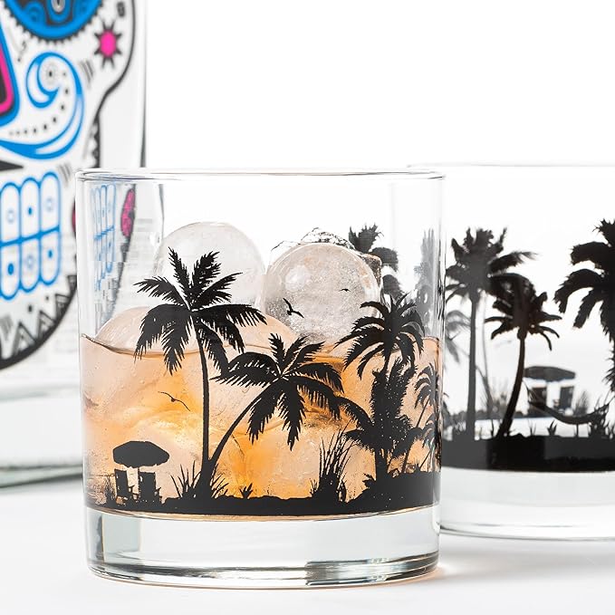 Black Lantern Beach Landscape Whiskey Glass Set Set of 2 Old Fashioned 11oz Tumblers | Heavy Base Cocktail Glasses with Gift Box