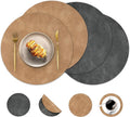 Round Placemats and Coasters Set of 4, Washable Reversible Faux Leather Placemats Cowhide Pattern Place Mats Wipeable Non-Slip 15 inch Round Kitchen Dining Table Mats (Gray Tan, 4)