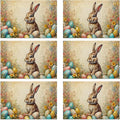 Table Placemats Set of 6, Waterproof Linen Fabric, Non-Slip Backing & Easy Clean, Elegant Dining Table Protectors for Family and Guests(Easter Bunny Spring)