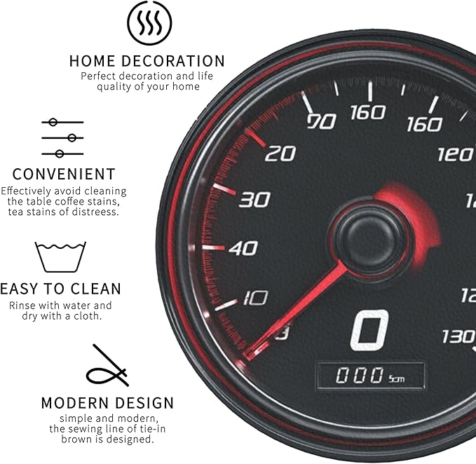 Car Speedometer Coasters Leather Round Drink Coasters 6 Pcs Set with Holderor for Cup Drink Coffee Table Bar Home Decor