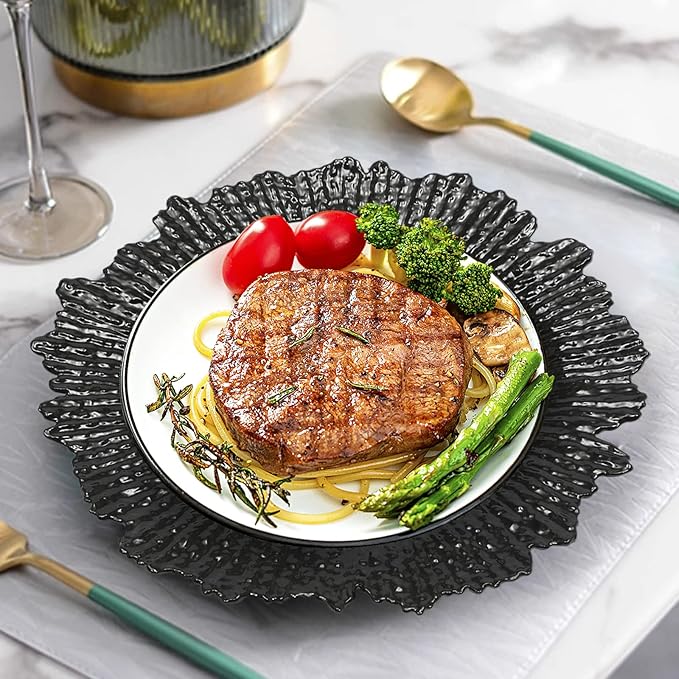 72 Pcs Charger Plates Set, Round Charger Plates, Reusable Serving Plates Embossed Rim Plastic Chargers Plate Decorative Round Plate Chargers for Dinner Plate Table Wedding Shower Decoration