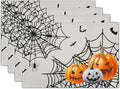 Giwawa Halloween Placemats, Colorful Spooky Pumpkins Spider Web Bats Linen Place Table Mats Washable Stain Resistant for Kitchen Dining Party Holiday Tabletop Decor, Set of 4, 12x18 Inches