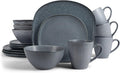 Elanze Designs 16-Piece Modern Luxury Chic Smooth Vintage Handmade Shape Matte Finish Ceramic Stoneware Square Plate Mug & Bowl Kitchen Dinnerware 16 Piece Set - Service for 4, Slate Grey