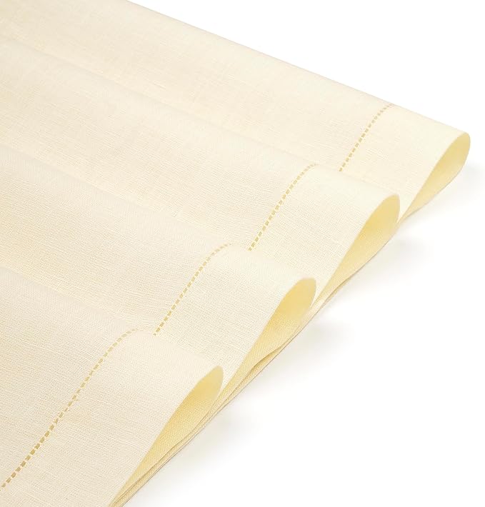 D'Moksha Homes Cream Linen Cloth Placemats Set of 4-100% Pure Linen Hemstitch Placemats 14 x 19 Inch - Classic Hemstitch Table Place Mats for Spring, Easter - Handcrafted and Machine Washable
