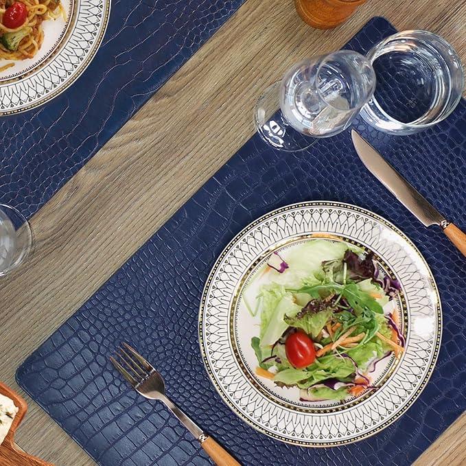 Set of 6 Faux Leather Placemats, PU Table Mats, Waterproof, Stain Resistant, Heat Resistant, Easy to Clean for Kitchen Dining Table,Conference Table