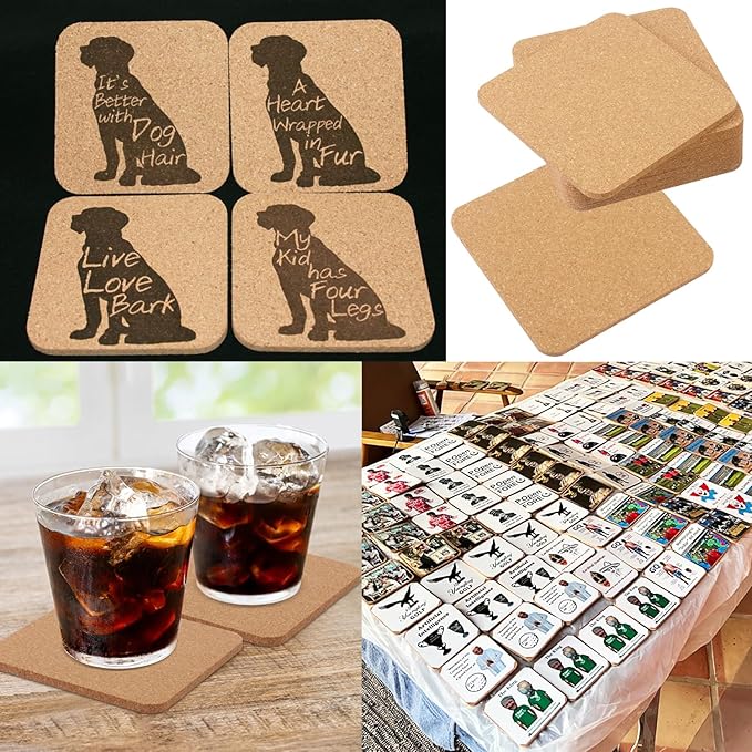 130 Pieces 4 x 4 Inch Cork Coasters for Drinks, 100 mm Square Cork Coasters, Non-Slip, Heat-Resistant, Absorbent & Reusable, Perfect for DIY Crafts and Home Tabletop Decoration
