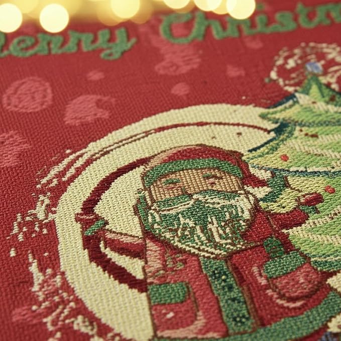 DaDalogy Red Merry Christmas Santa Claus Placemats Set of 4 Festive Winter Holiday Tapestry - Cotton Linen Wove Dining Room Table Mats - 13” x 19” (17615)