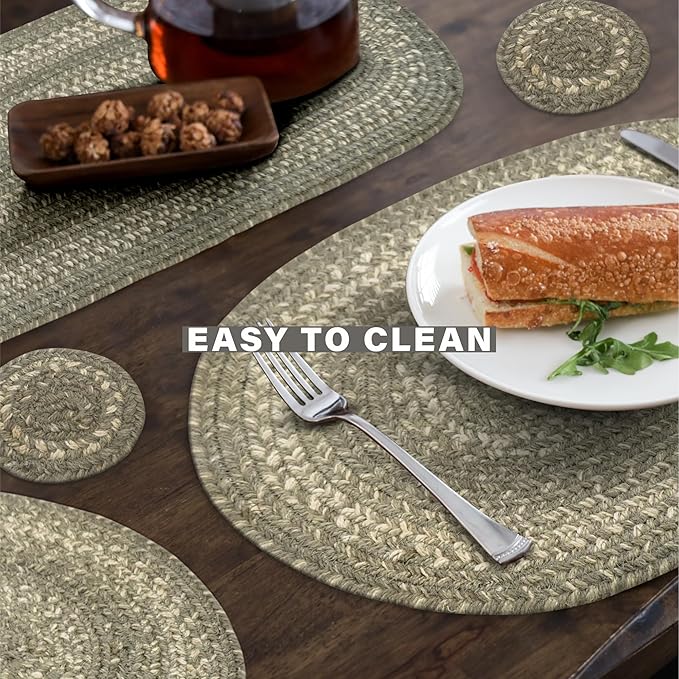 Homespice Grey Cloud Jute Braided Placemats, Warm Country Decor, Set of 4, Grey 13x19 Oval Table Mats - Vibrant Colors, Durable, Easy to Clean and Protects Furniture