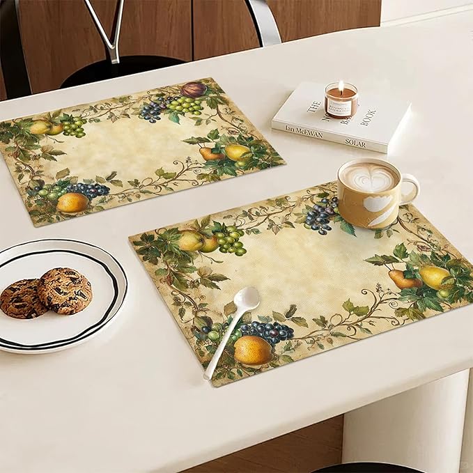 Fruit Placemats Set of 4, Fruits Grape Table Mats, Washable Place Mats for Home Party Indoor Kitchen Dining Table Decoration 12x18 Inch
