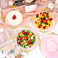 100PCS Clear Pink Plastic Bowls - 12 oz Pink Gold Disposable Salad Bowls - Heavy Duty Disposable Soup Bowl - Fancy Plastic Ice Cream Bowl for Weddings Valentine's Day Parties Dinners Picnics
