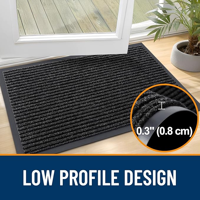 OLANLY Front Door Mat Indoor Outdoor Entrance, Waterproof Heavy Duty Doormat, Fade Resistant, Low Profile, Easy Clean Patio Porch Welcome Floor Mats for Entry, 71x34, Off-Black