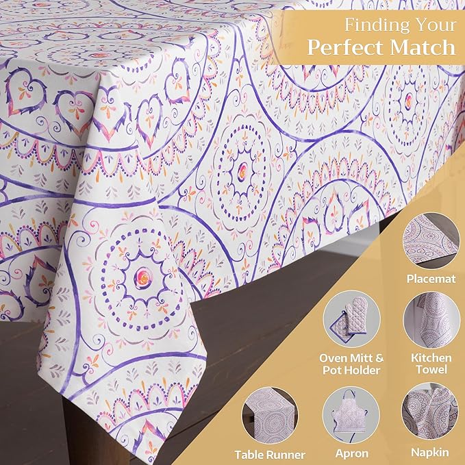 Maison d' Hermine Table Cloth Rectangle Table 100% Cotton 60 x 108 Inches Tablecloth Reusable Decorative for Dining Room Farmhouse Home Valentines Day Decorations Spring Summer - Mandala