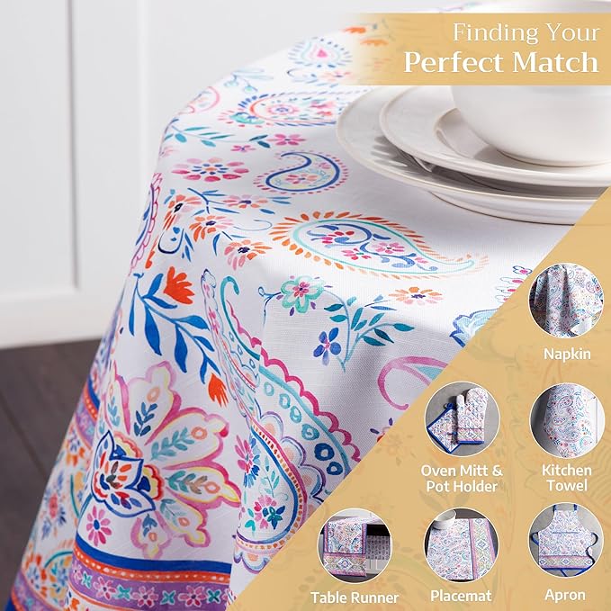 Maison d' Hermine Table Cloth Round Table 100% Cotton 63 Round Inches Tablecloth Reusable Decorative for Dining Room Farmhouse Home Valentines Day Decorations Spring Summer - Indian Floral