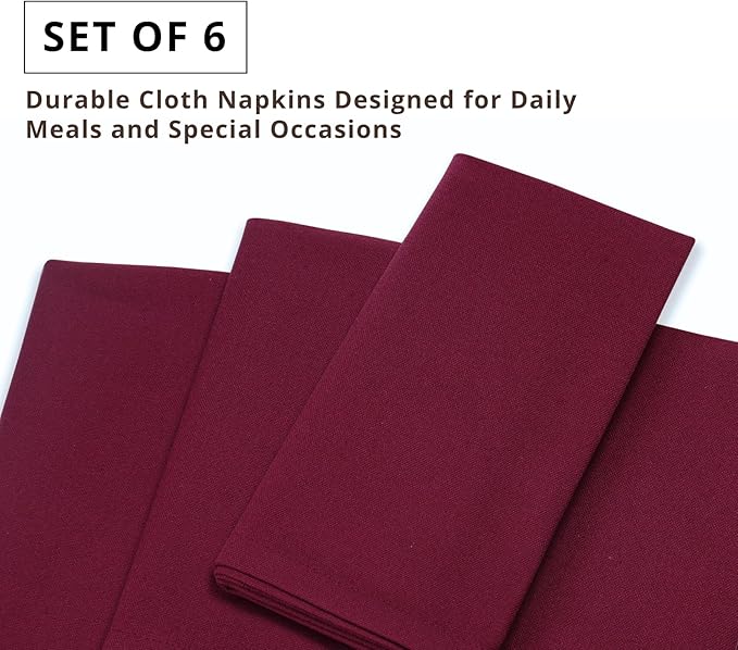 PurpleEssences Set of 6 Cloth Dinner Napkins 100% Cotton 18x18 Inch - Soft Durable Washable - Ideal for Farmhouse Party Christmas Holiday Winter - Perfect Everyday Use Table Linen - Burgundy